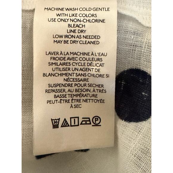 Maeve Anthropologie Linen Shirt Medium Blue Polka Dot Relaxed Button Dow Career - Picture 9 of 13